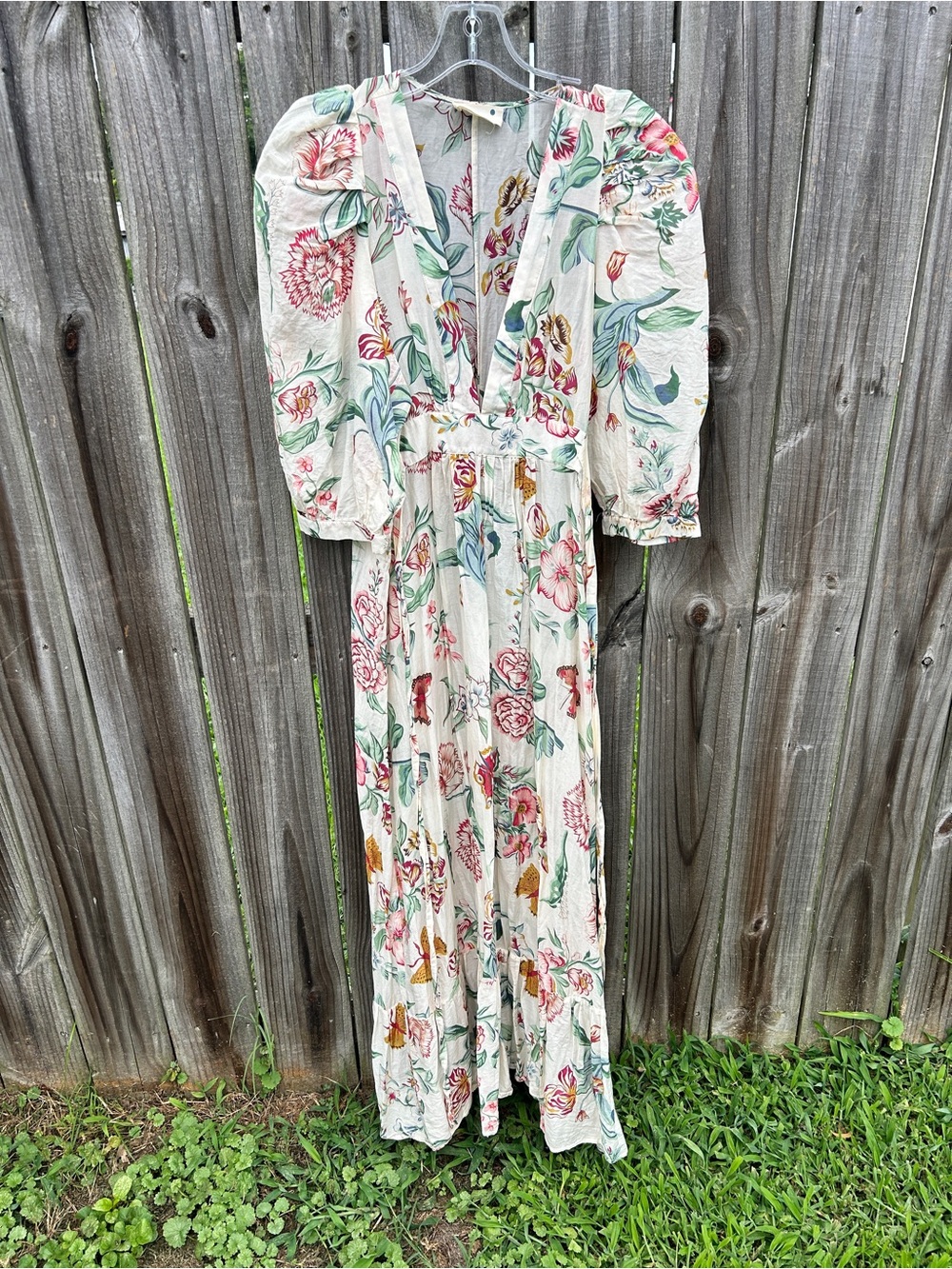 Perle Mer- Floral Maxi Dress in Cream with Multicolor Print